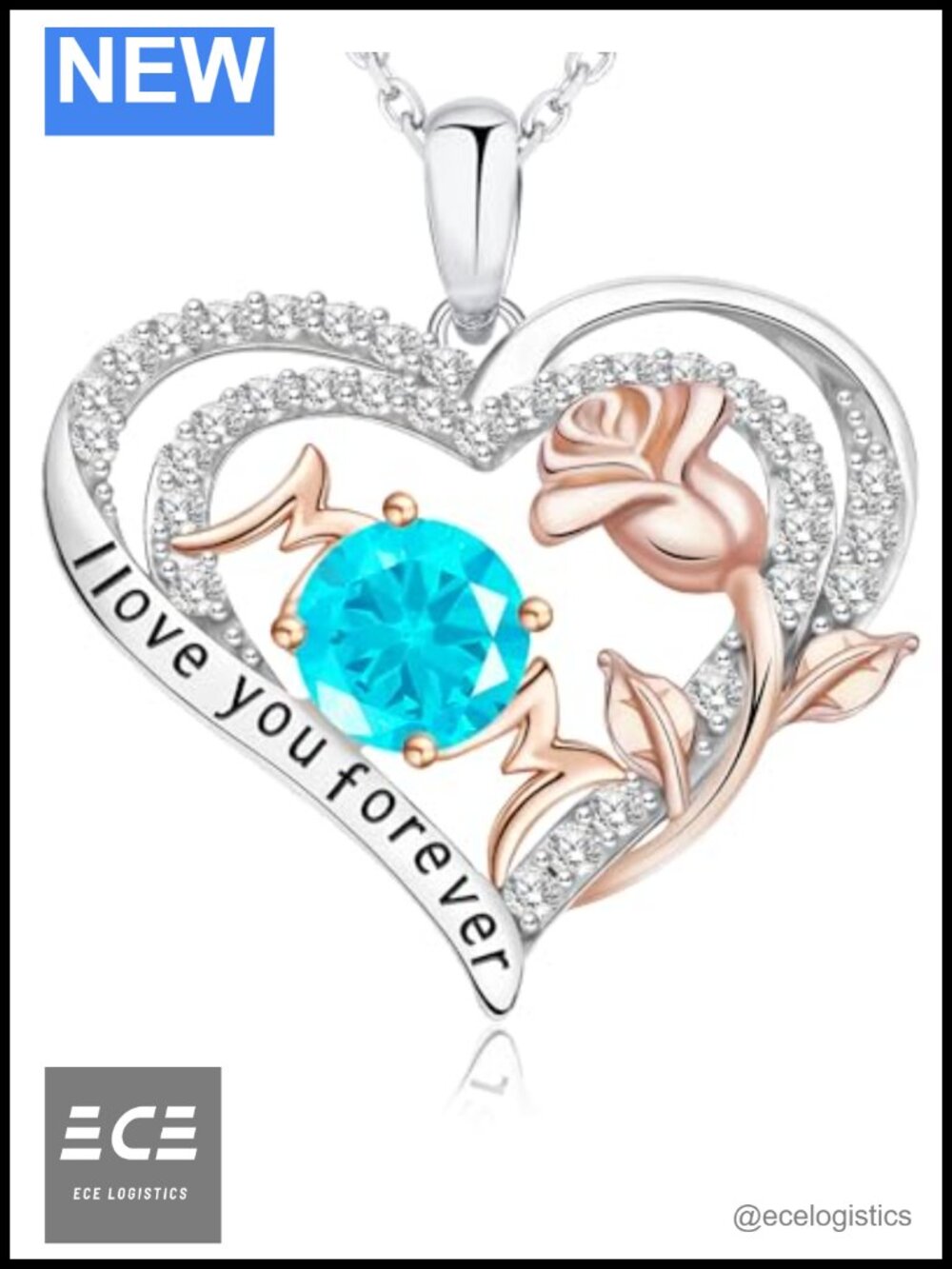 925 Sterling Silver Double Heart Birthstone Necklace 5A Cubic Zirconia Pendant